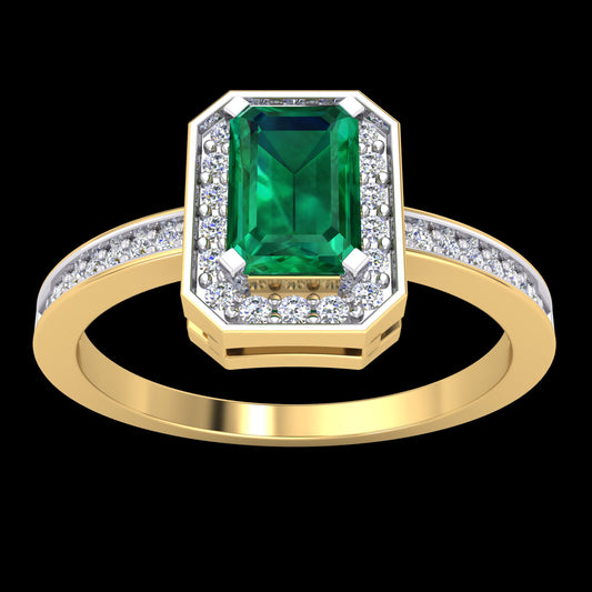 9k 2T Diamond & Natural Emerald  Ring. 36D=0.18ct & 1Em (6x4mm) =0.60ct claw set. Meas. 9x7mm.  Size P