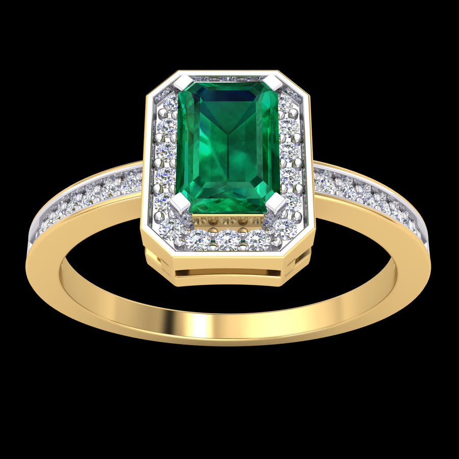 9k 2T Diamond & Natural Emerald  Ring. 36D=0.18ct & 1Em (6x4mm) =0.60ct claw set. Meas. 9x7mm.  Size P