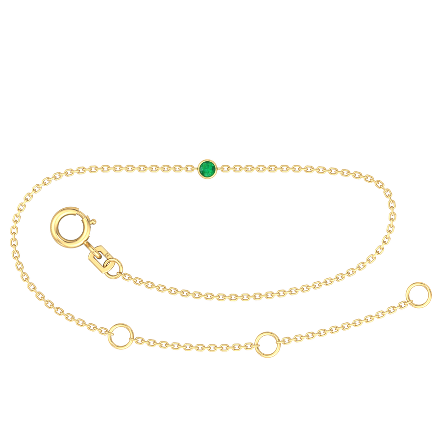 9k YG Oval Link May Emerald Bracelet 1.4mm Wide 19.5cm . Bezel Set with 1EM=0.05ct, O-Rings at 16.5 & 18cm