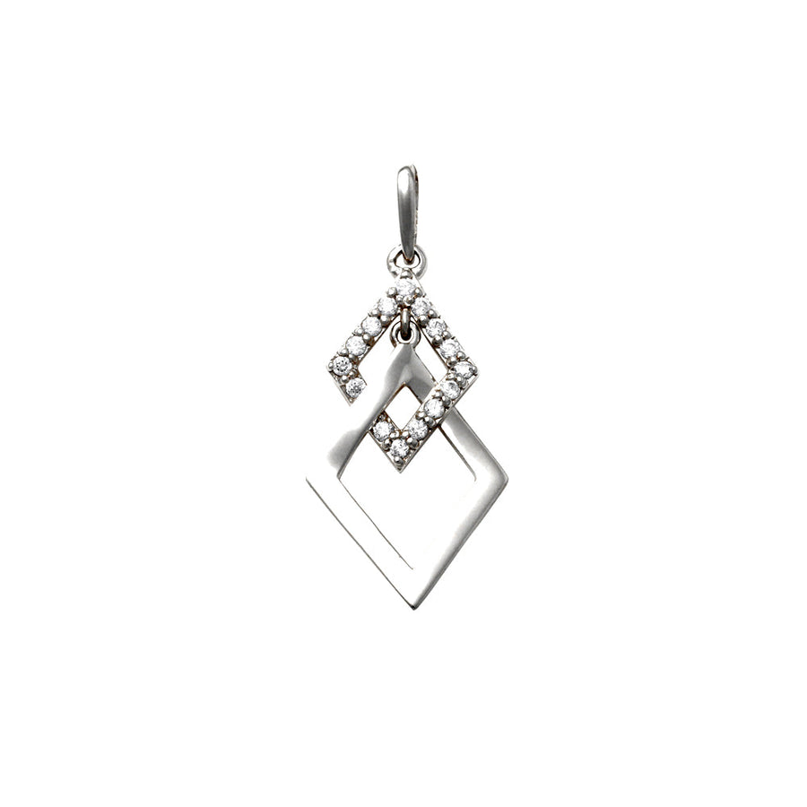 Disc 9k WG Double Diamond Shape Pendant set with CZ's 19mm x 11mm