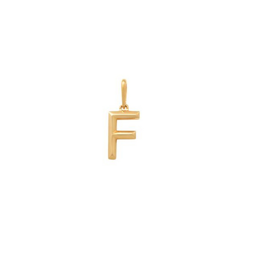9k YG Block Letter F Pendant. 10.9mm