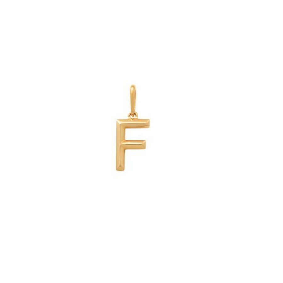 9k YG Block Letter F Pendant. 10.9mm