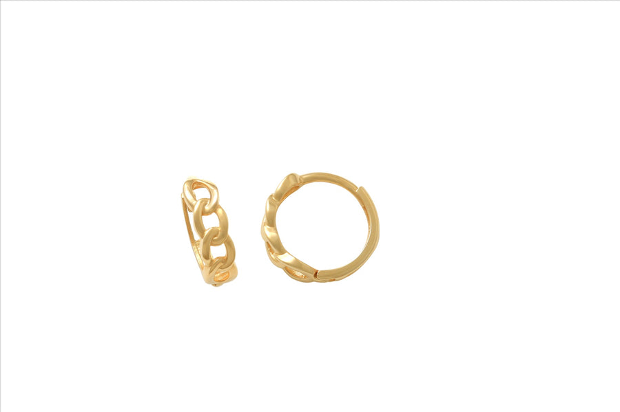 9k YG "Curb-Link" Round Huggie Earrings 10mm Diameter. 4mm Wide