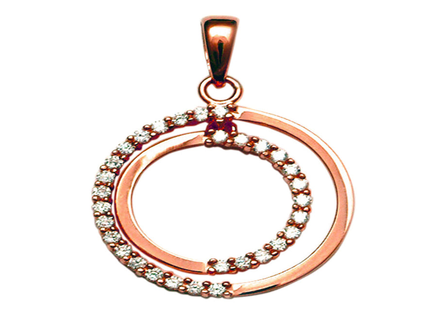 9k RG Double Circle Pendant set with CZs 17mm