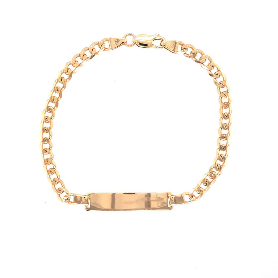 9k YG Italian Solid Flat Curb ID Bracelet 4.5mm wide 20cm . Approx 7.2g