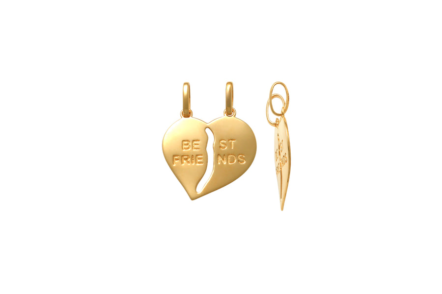 9k YG Double Best Friend Heart Pendant. 15mm