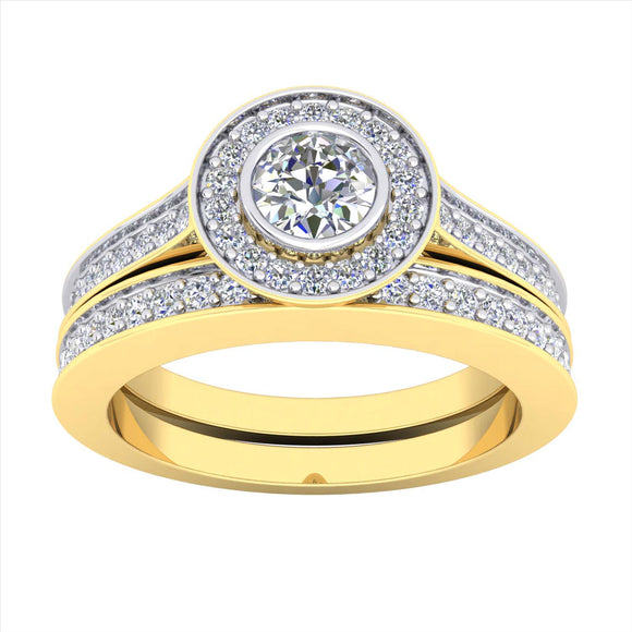 18k Yellow Gold Diamond Engagement Ring Set TDW=0.70ct.