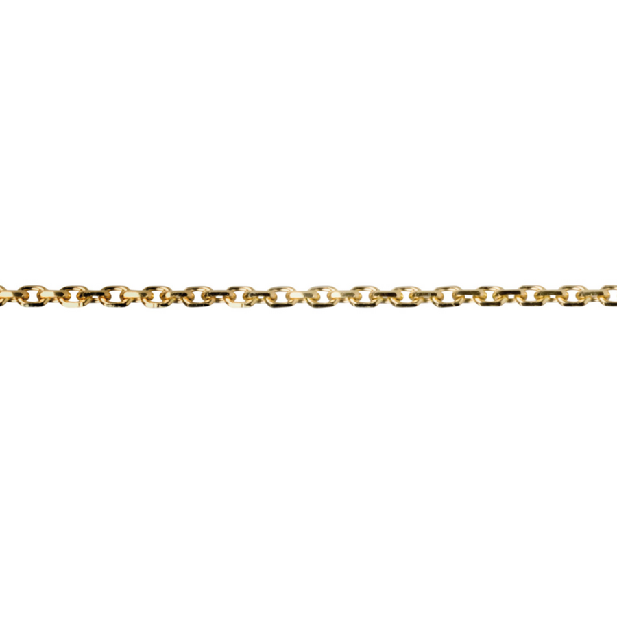 9k YG Solid Oval Link Chain, Diamond Cut, 2.0mm wide, running length. Approx 10g per metre