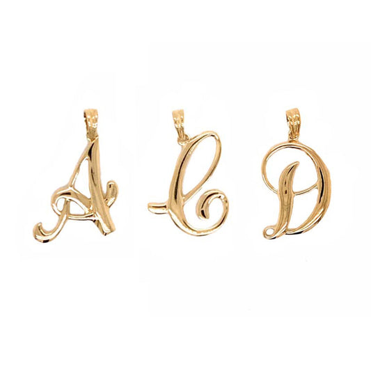 9k YG Script Letter Pendants 20mm - Available in every letter