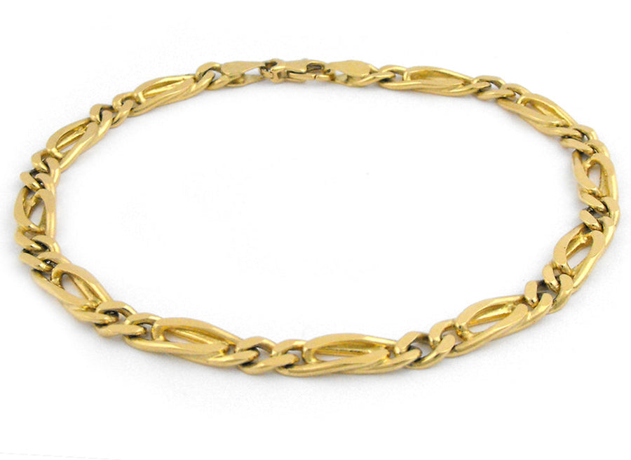 18k YG Italian Solid 1 x 1 Birdseye/Tiger Eye and Curb Bracelet 5.8mm wide 22cm Approx 20.1g