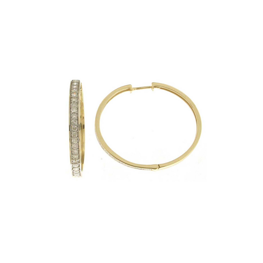 9k YG Diamond Round Huggie Earrings 46D=0.87ct 30mm Diameter. 2.9mm Wide