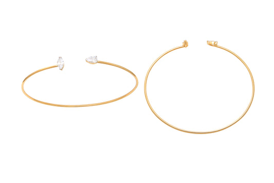 9kYG Marquise & Teardrop CZ Open Bangle 48x60mm