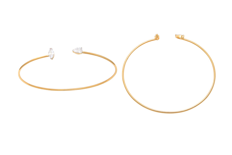 9k YG Open Bangle 48x60mm with Marquise & Teardrop CZ