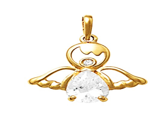 9k YG Angel Pendant set with CZ's 13mm x 14mm