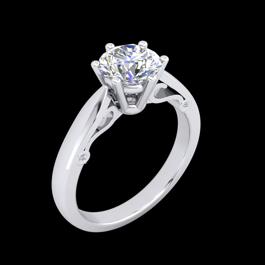 "Ash" 9k YG 6.5mm (1ct) CZ Cathedral Set Solitare Ring with two peekaboo CZs on either side of band. Size N