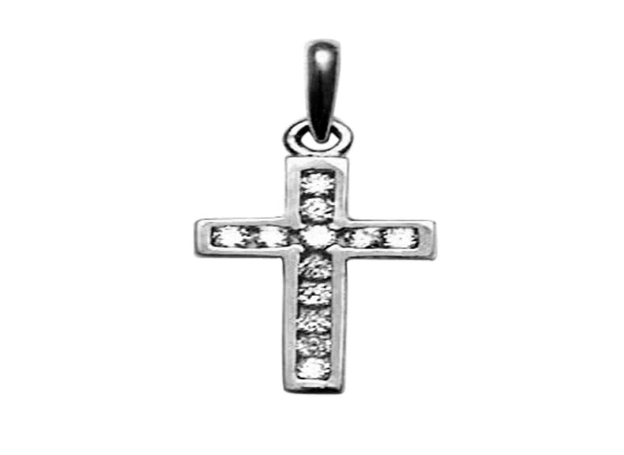 18k WG Solid CZ Cross Pendant with 21 CZ's 13x8mm.