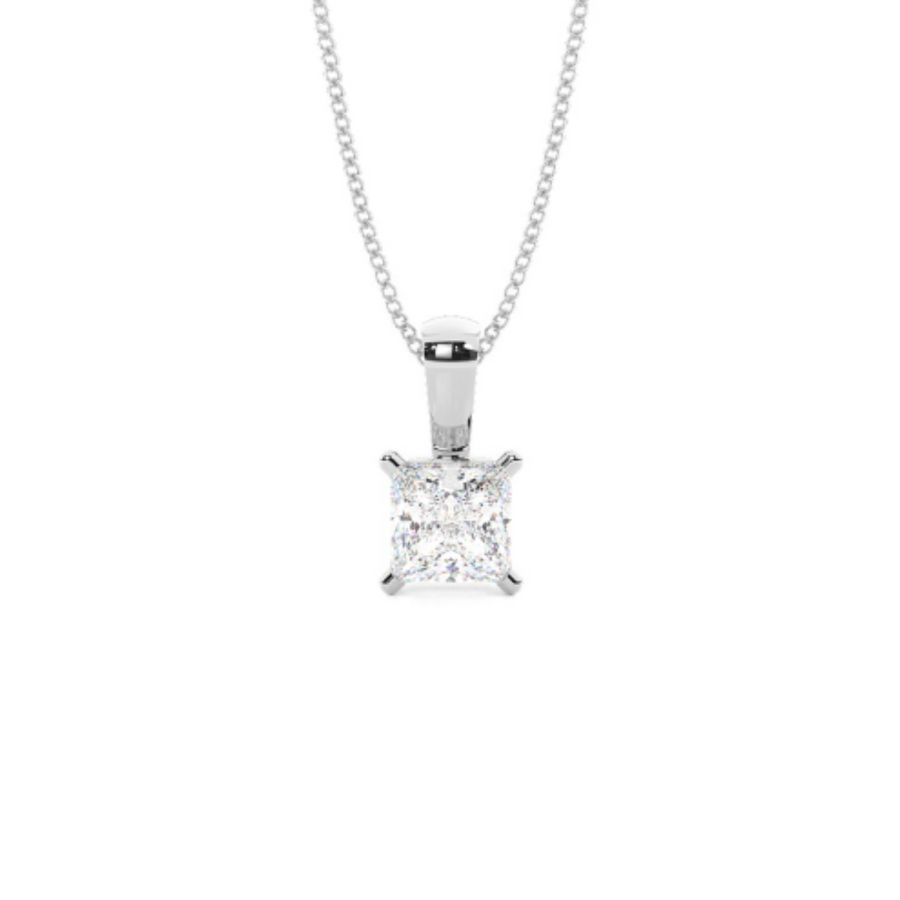 9k WG Square Pendant 4 claw set with 1 CZ 6mm