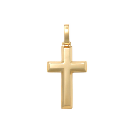9k YG Small Bevelled Edge Cross Pendant 17mm x 10mm