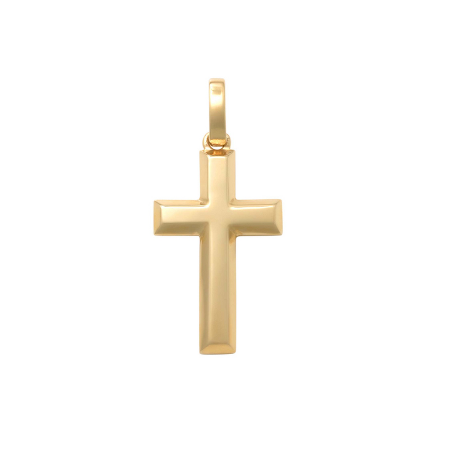 9k YG Small Bevelled Edge Cross Pendant 17mm x 10mm