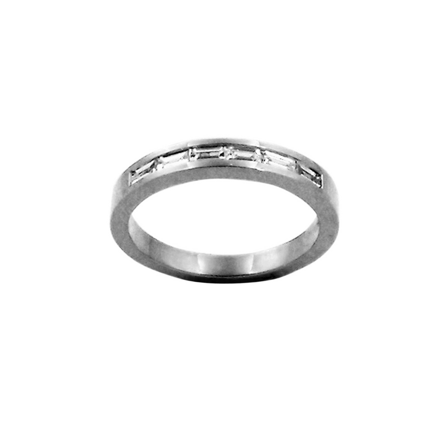 disc 18k WG Band with Horizontal Bagguette Cut Dias 6D = 0.33ct Size N.