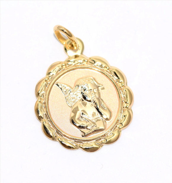 YG Italian Angel Medallion Pendant 17mm (priced per gram)