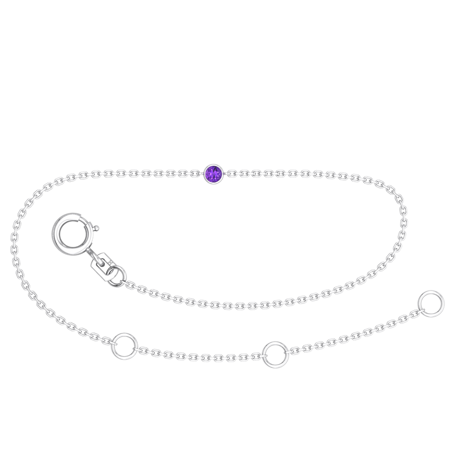 9k WG Oval Link Amethyst Bracelet 1.4mm Wide 19.5cm . Bezel Set with 1AM=0.05ct, O-Rings at 16.5 & 18cm