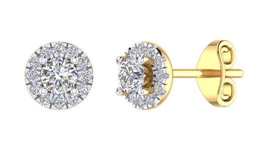 18k Yellow Gold Diamond Halo Studs set with 2D=0.30ct & 24D=0.16ct