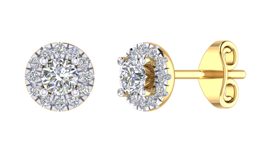 18k YG Diamond Halo Studs set with 2D=0.30ct & 24D=0.16ct