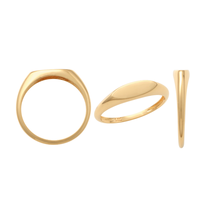 9k YG Oval Signet Ring 4.3mm x 12.7mm. Size I