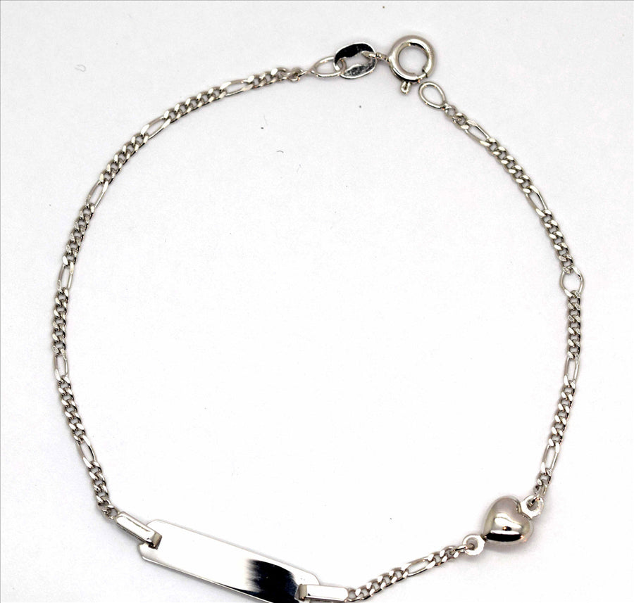 925 Italian ID Bracelet Figaro 1x3 1.9mm with Heart Pendant 20cm