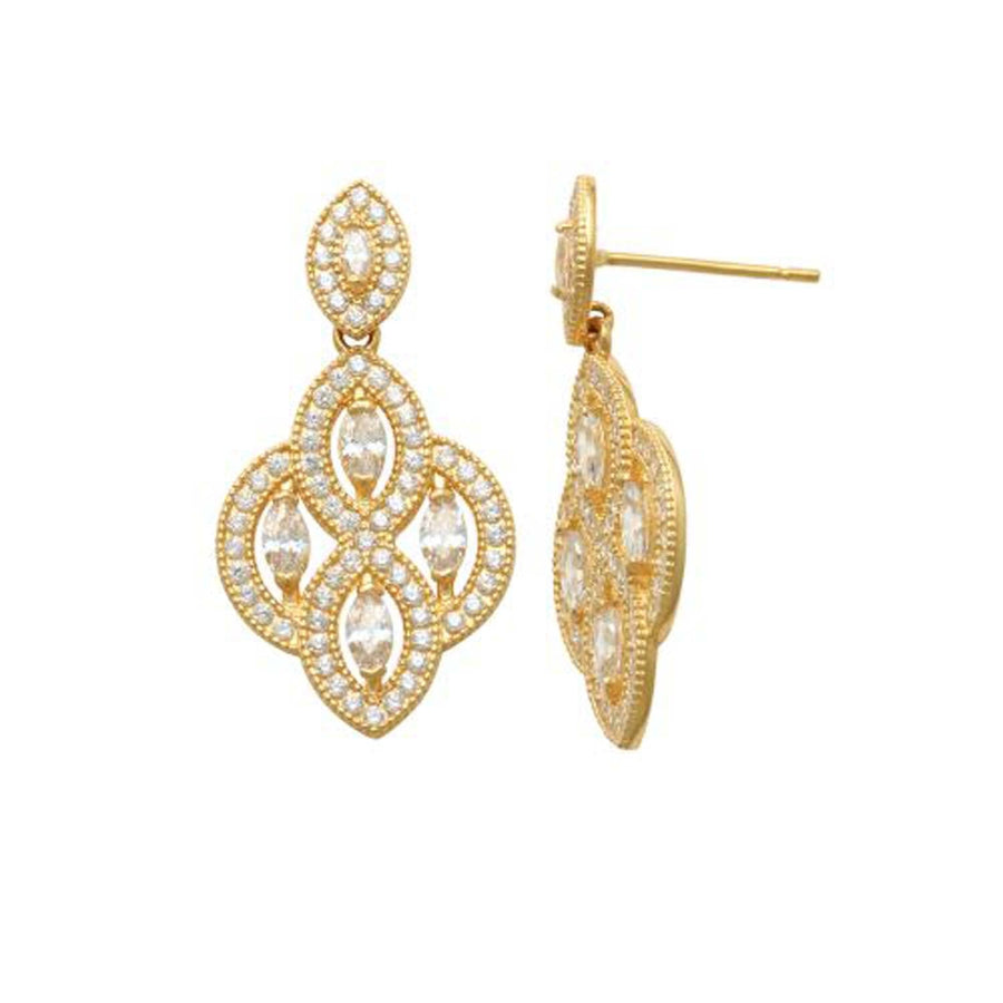 18K YG Diamond Drop Stud Earrings 25x13mm. TDW = 1.45ct