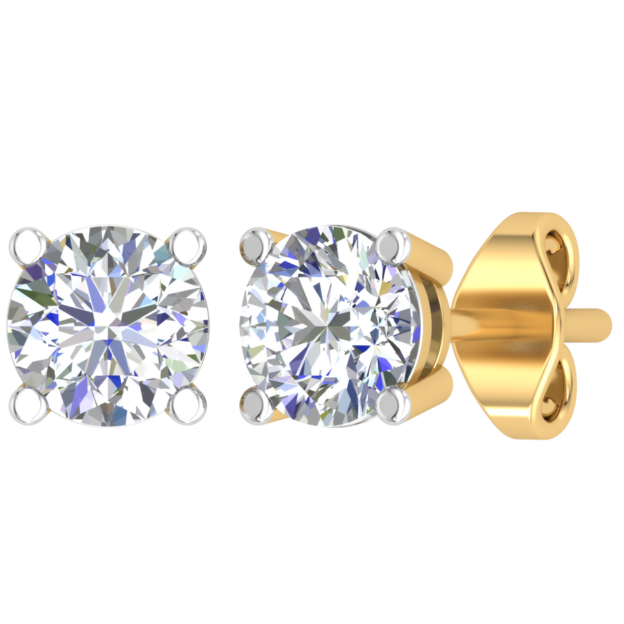 18k YG Lab Diamond 4 Claw Stud Earrings 2LGD=1ct Premium E-F / VS. Push Back Butterfly
