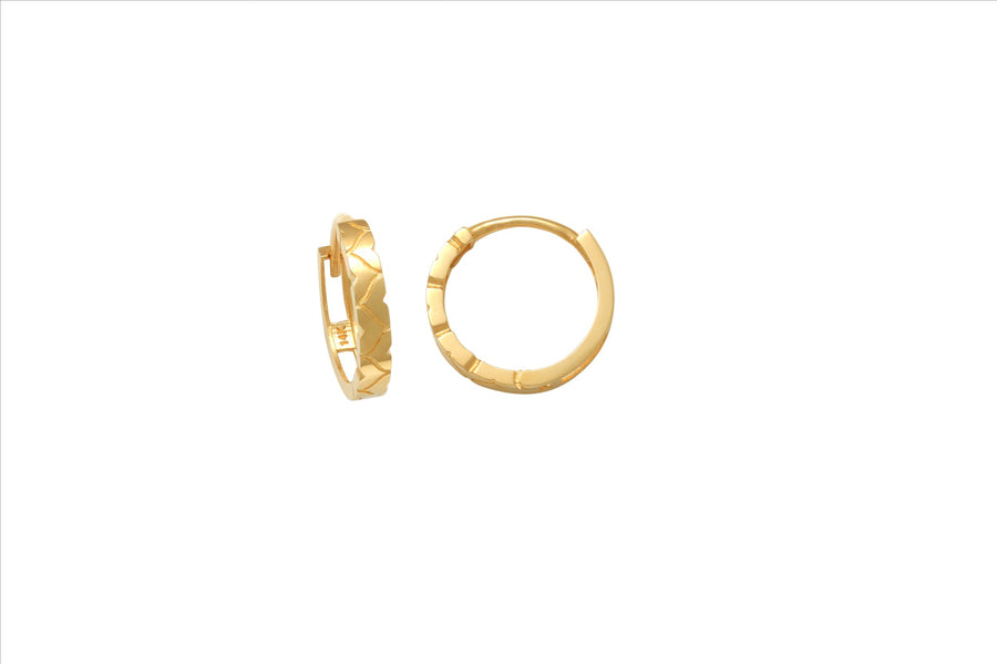 9k YG Round Huggie Earrings with Zig-Zag 9mm Diameter, 2.5mm Wide