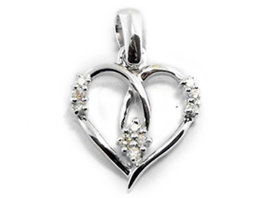 9k WG Diamond Heart Pendant 10D =0.10ct. Claw Set . Meas. 13.5mm