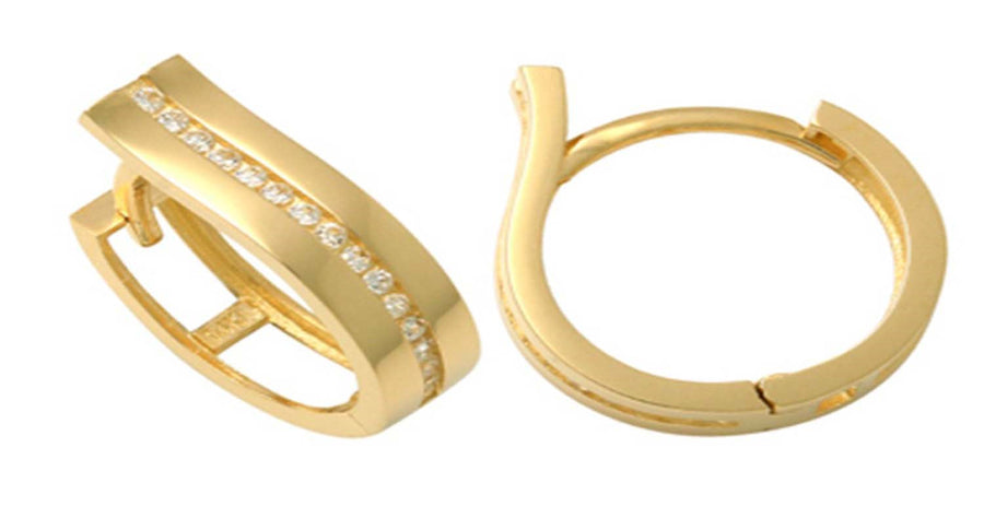 9k YG CZ Round Huggie Earrings 10mm Diameter. 4mm Wide