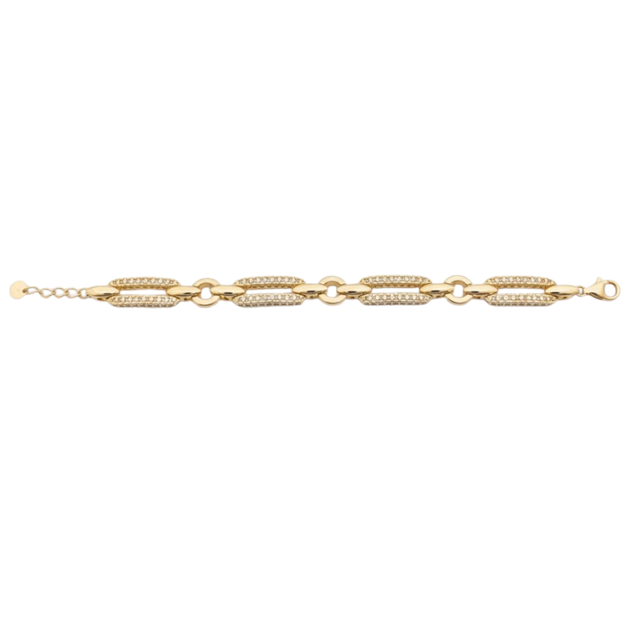 9k YG Hollow Faceted Paperclip & Polished Circle Link Bracelet 9.2mm wide, 19cm Inc 2cm adjustable links. Approx 12.0g