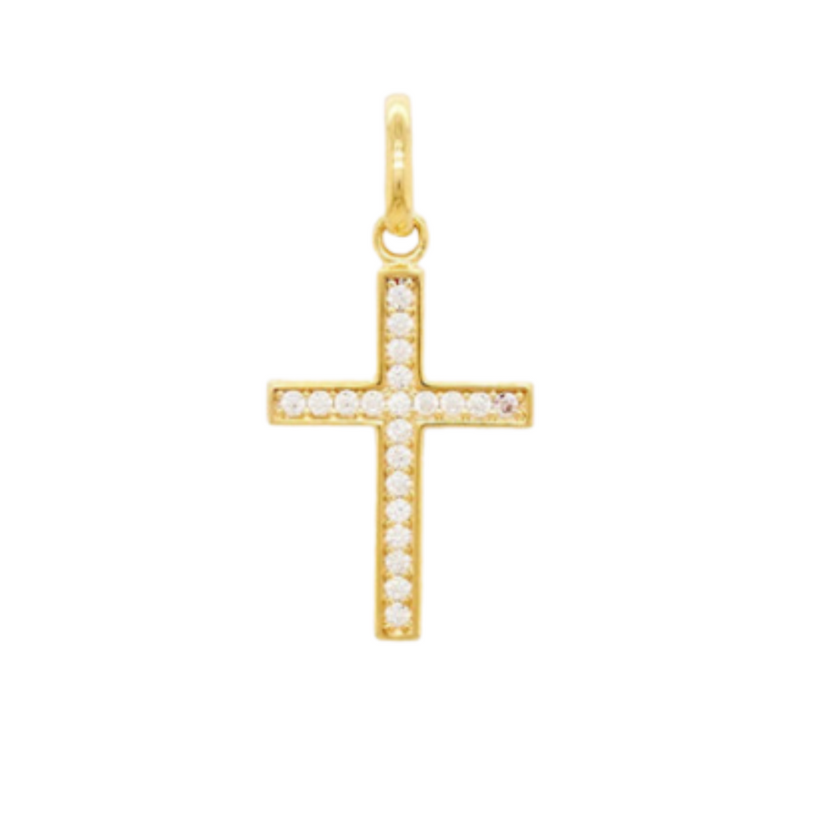 9k YG Rectangular Cross with CZs 19x13mm