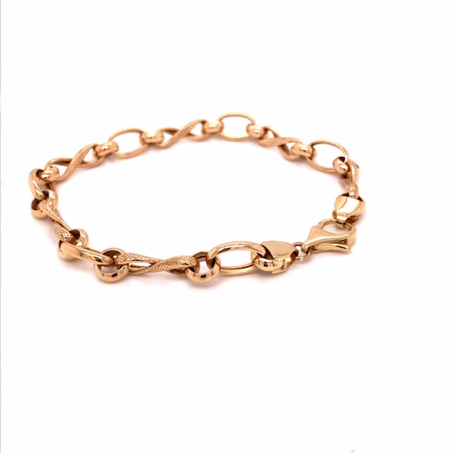 9k YG Hollow Infinity Round Oval Belcher Fancy Bracelet 7.5mm wide 19cm .