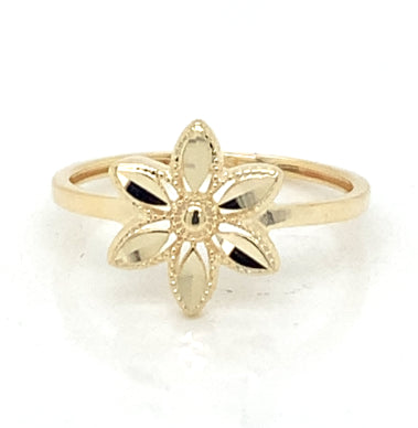9k YG Flower Ring 10mm. Size P