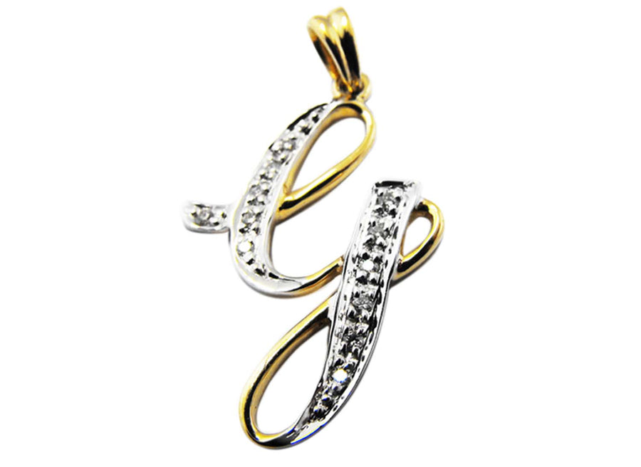 9k YG Diamond Script Letter Pendant G with 8D = 0.03ct 15mm