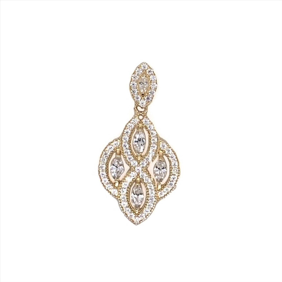 9k YG Fancy Pendant set with CZ's 16mm x 13mm