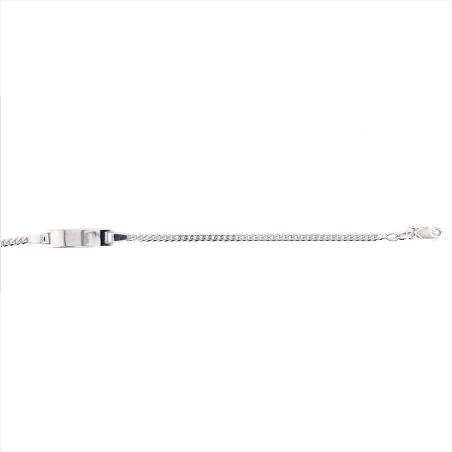 9k WG Italian Solid Flat Curb ID Bracelet 2.1mm wide 19.5cm O-Ring at 17cm Approx 2.7g