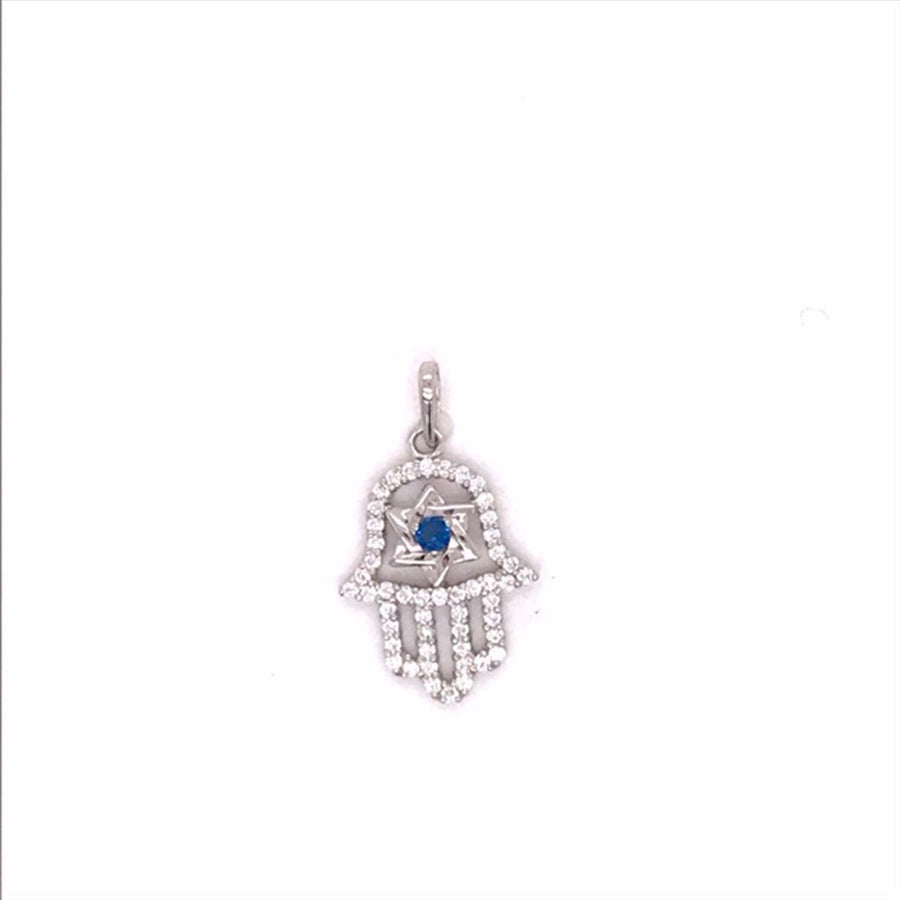 9k WG Solid CZ Hand of Faith Pendant with a Star in Centre 14mm x 12mm