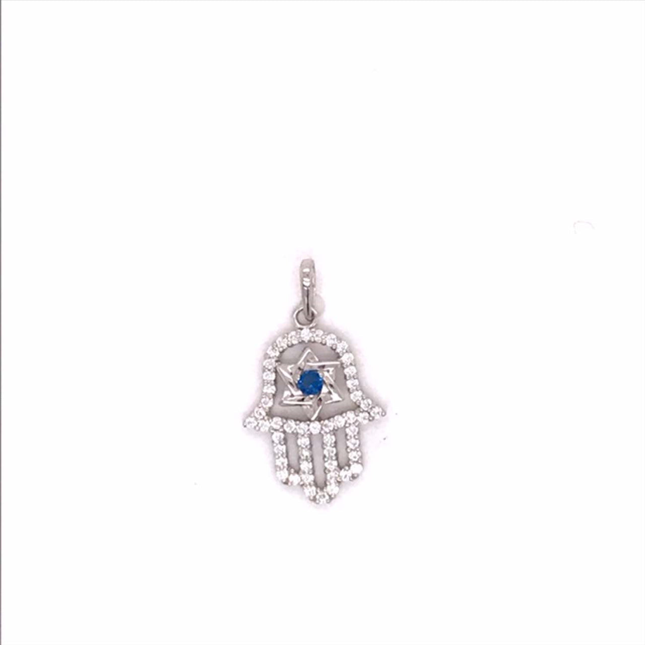 9k WG CZ Hand of Faith Pendant with Sapphire