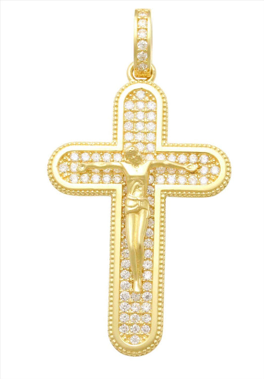 9k YG CZ Rounded Crucifixion 27x18mm