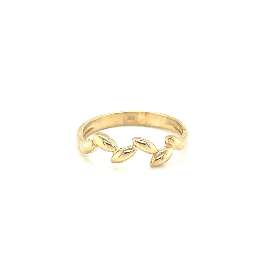 9k YG 6-Leaf Design Ring 5mm. Size L