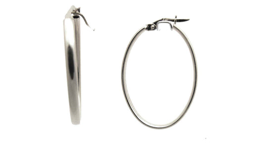 9k WG Oval Hoop Earrings 30x20mm HR Round Tube 2.8mm Wide