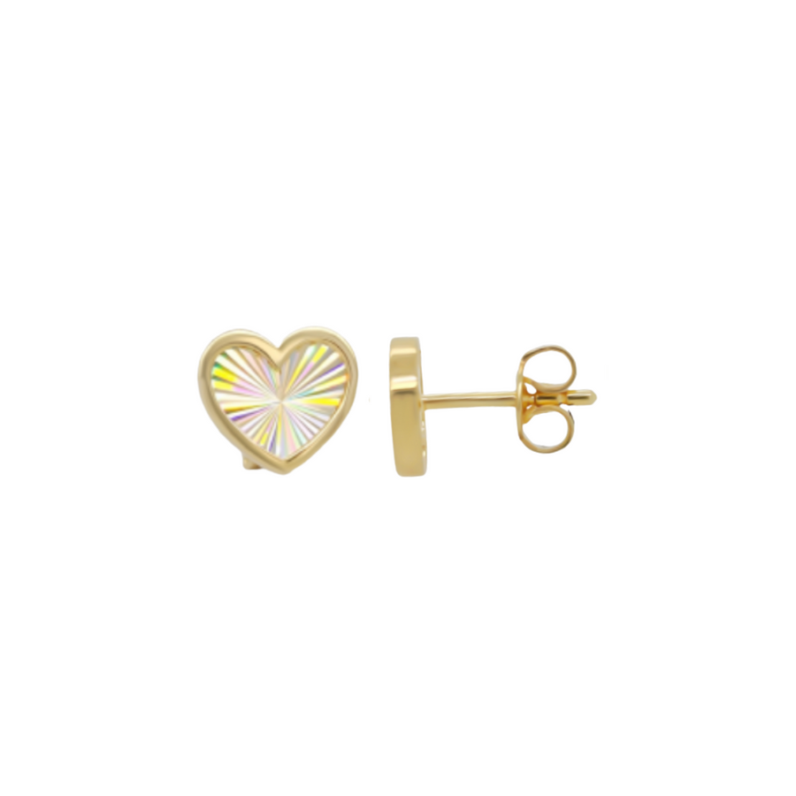 9k YG Disco Heart Stud Earrings 8x8.85mm