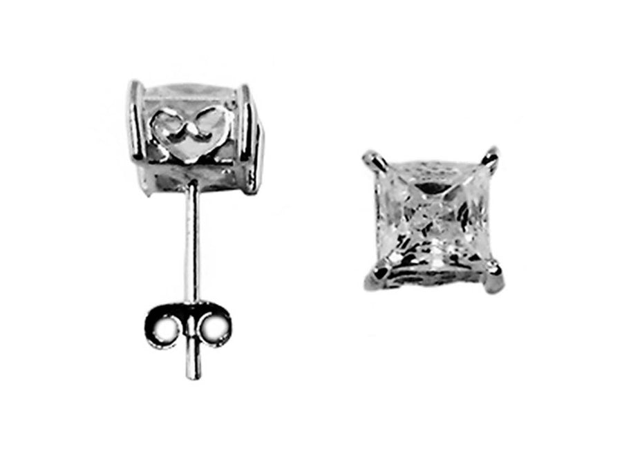 9k WG CZ 4 Claw Princess Cut Stud Earrings 5mm