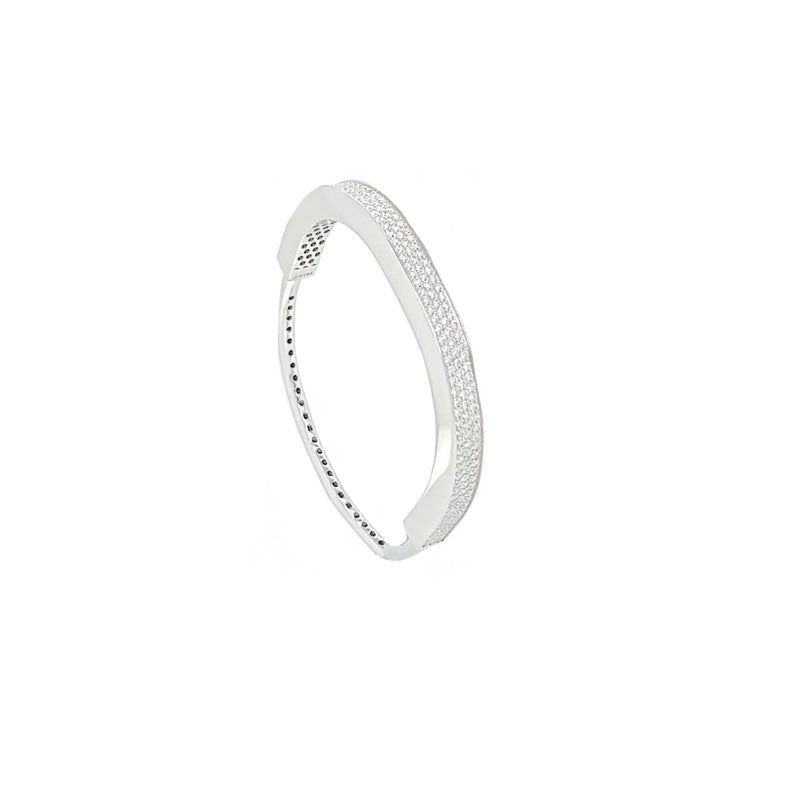 9k WG Oval Bangle with Swivel Clasp and Grain-Set Diamonds, 210D = 2.02ct, SI1 G.  54x47mm